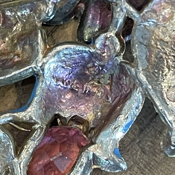 Vintage 1940's Pot Metal Rhinestone Enamel Floral Bouquet Brooch "MADE IN USA" - Picture 9 of 10